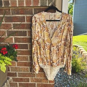 FREE PEOPLE Ladies L Intimately Floral Ivory Tea Viscose Combo Bodysuit